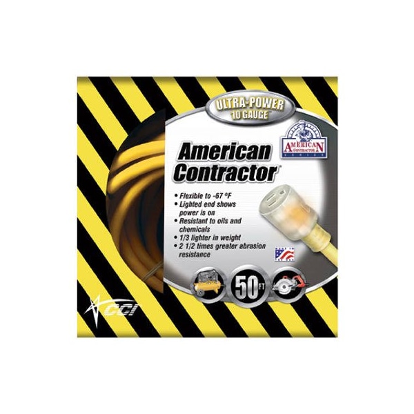 Southwire SJEOW Extension Cord, 10 AWG, Outdoor, 10/3, 1 Outlets, 5-15R, Yellow, 5-15P, 50 ft 1788SW0002 - main